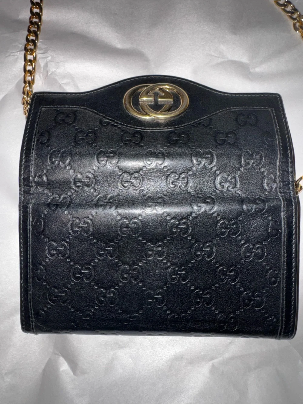 Gucci Black Quilted Leather Wallet on Gold Chain Strap - Picture 4 of 13